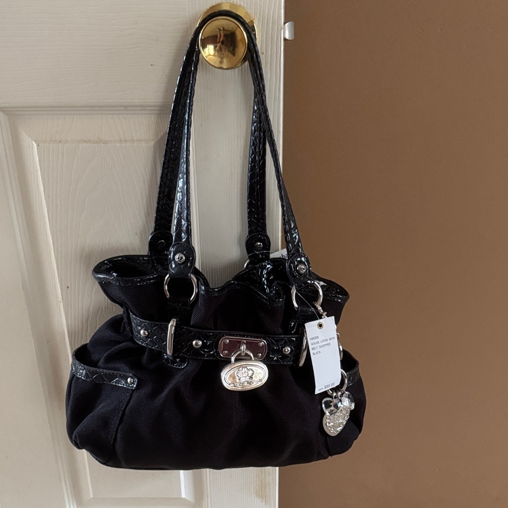 Kathy Van Zeeland Black Shoulder Bag with Silver Accents
